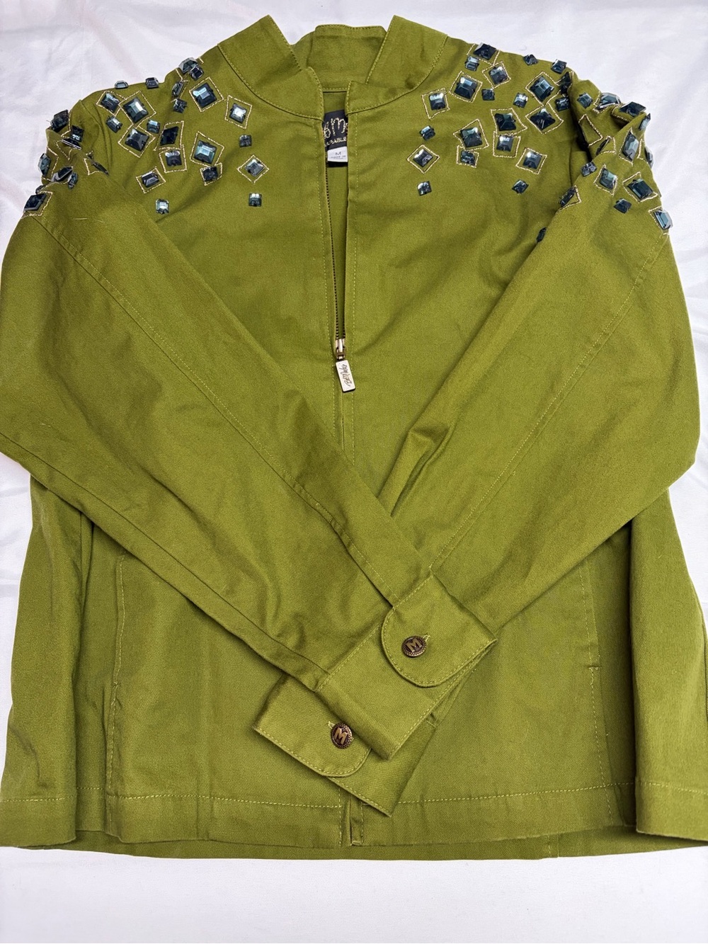Bob Mackie Wearable Art Green Jeweled Embellished Jacket Women’s M